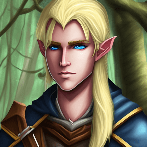 AI generated: Young adult male blonde half-elf ranger wearing cloak dungeons and dragons