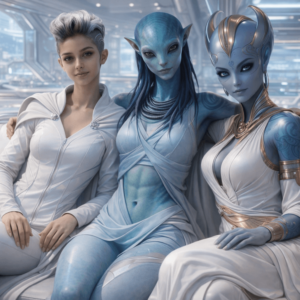 AI generated: Create an image Showcasing All women, all separate images, posing together. Change background, cloth...