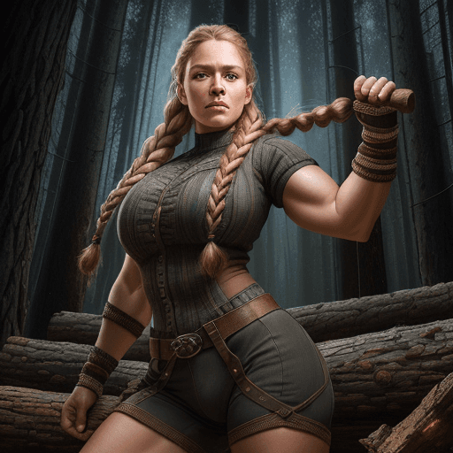 AI generated: portrait of a Lumberjack woman with huge beautiful braid, wearing tight-fitting outfit, intricate ac...