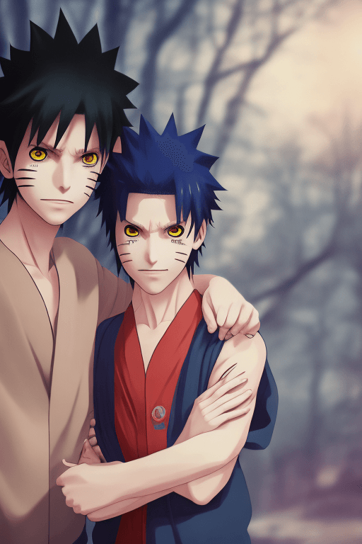AI generated: 4k, 2 boys, yaoi, naruto, sasuke, love, night, hug, home, moon 8k, realistic, painted hands, painted...