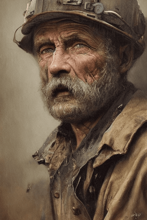 AI generated: a portrait of an old coal miner in 19th century, beautiful painting with highly detailed face by gre...