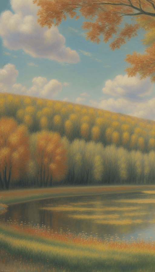 AI generated: a hyper-realistic  painting in the style of Renoir featuring a French meadow in Autumn, mid-angle, 4...