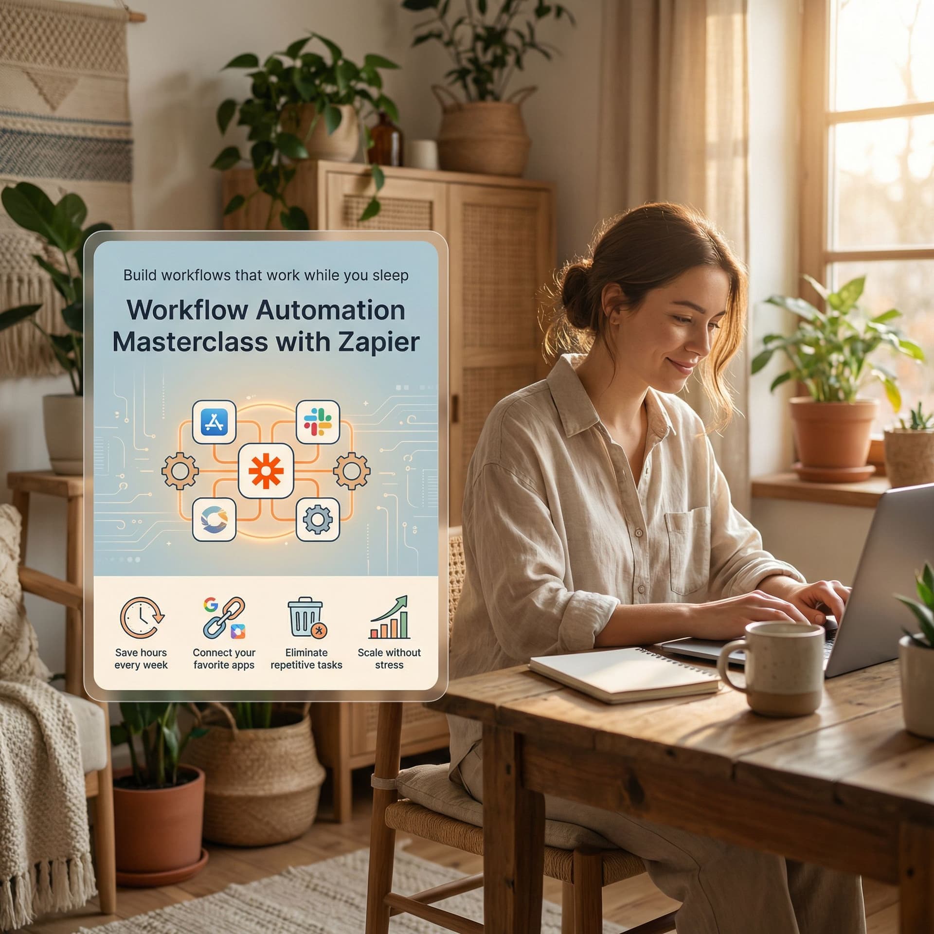 AI generated: Lifestyle advertising image with a modern, relaxed and creative atmosphere (not corporate).

Scene:
...