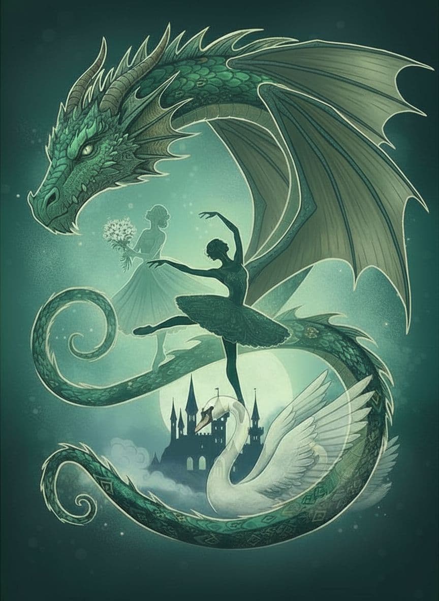 AI generated: add dragon body and place wings on the back not in front, save everything else on the image- swan, b...