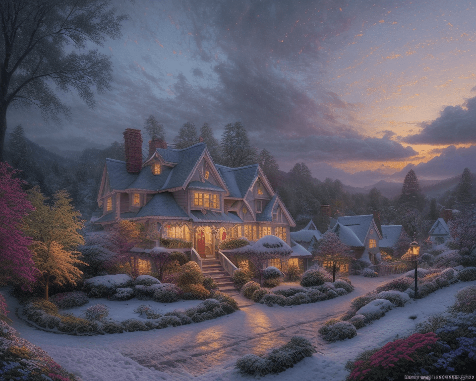 AI generated: Amazing, charming, joyful, kind, outstanding, pretty, dwarf, thomas kinkade, autumn purple leafes, s...