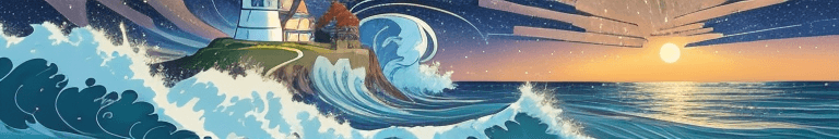 AI generated: Vibrant and dynamic illustrations and vectors, a picturesque 1lighthouse standing tall on a small is...