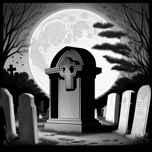 AI generated: cemetery coloring page, In a gloomy cemetery, a crypt, stands out with the brightness of the moon, a...