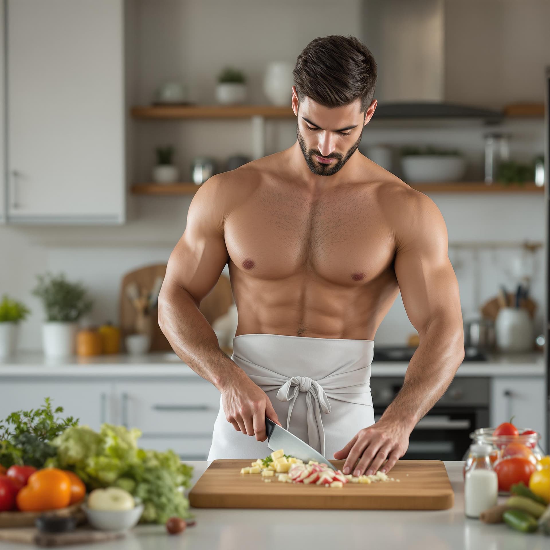 AI generated:  handsome 29-year-old European man, with chiseled features and well-groomed hair, stands in a modern...