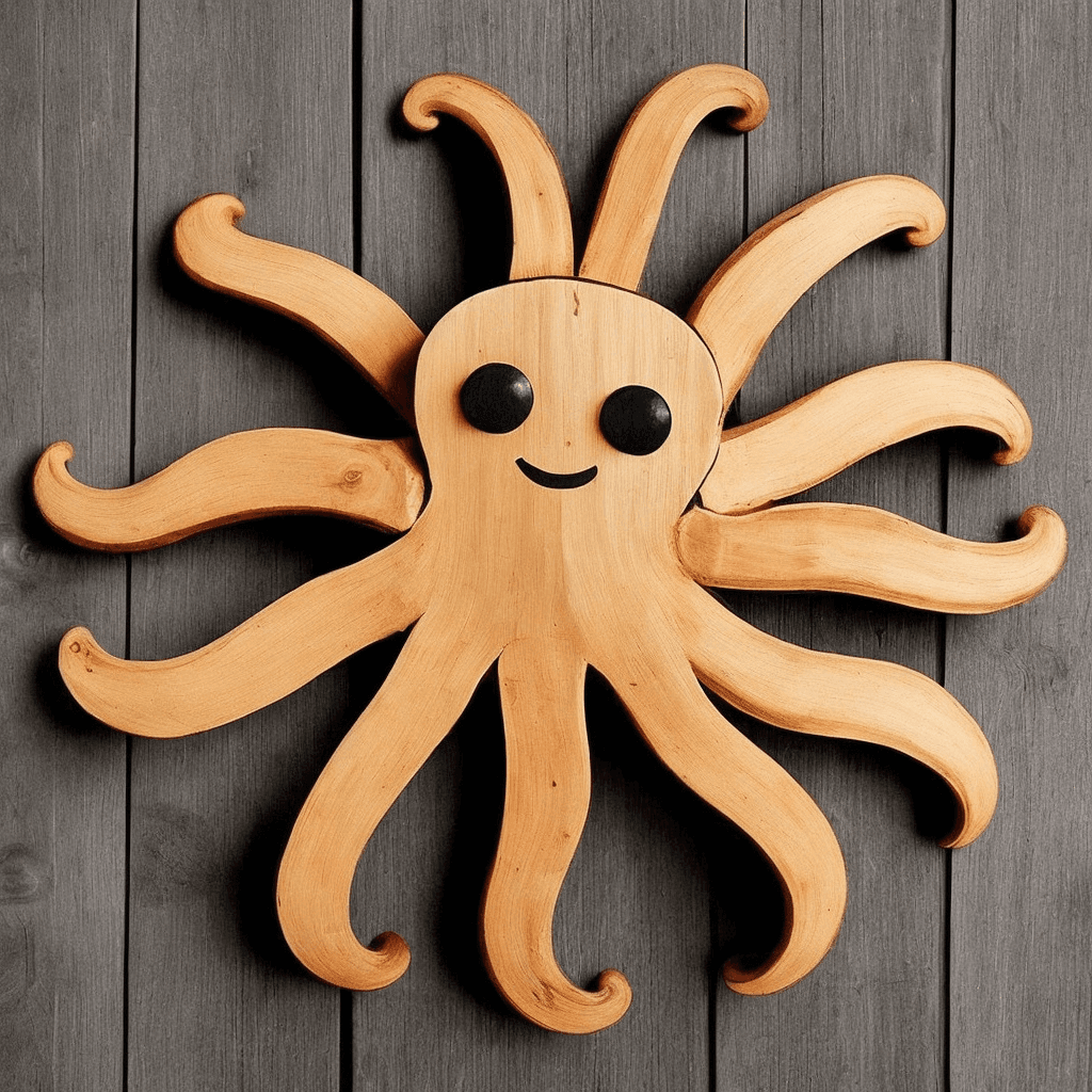 AI generated: wooden octopus made of wood