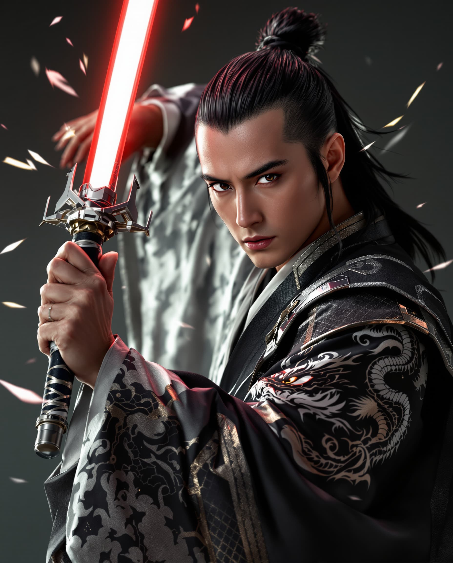 AI generated: mage is a high-resolution,spectacular   Star Wars perfect cinematic portrait with a Japanese feudal ...
