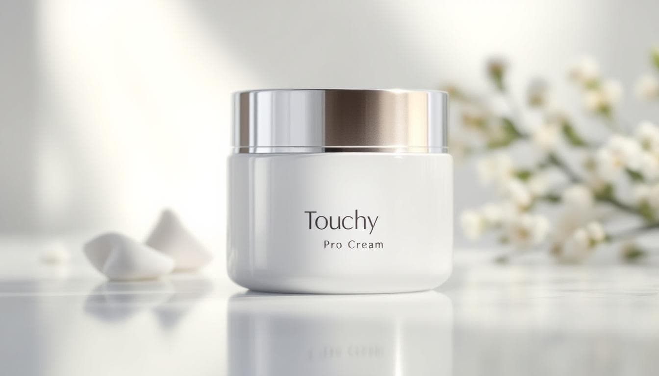 AI generated: A sleek and modern hand cream jar with a minimalist design. The container is white with a smooth, ma...