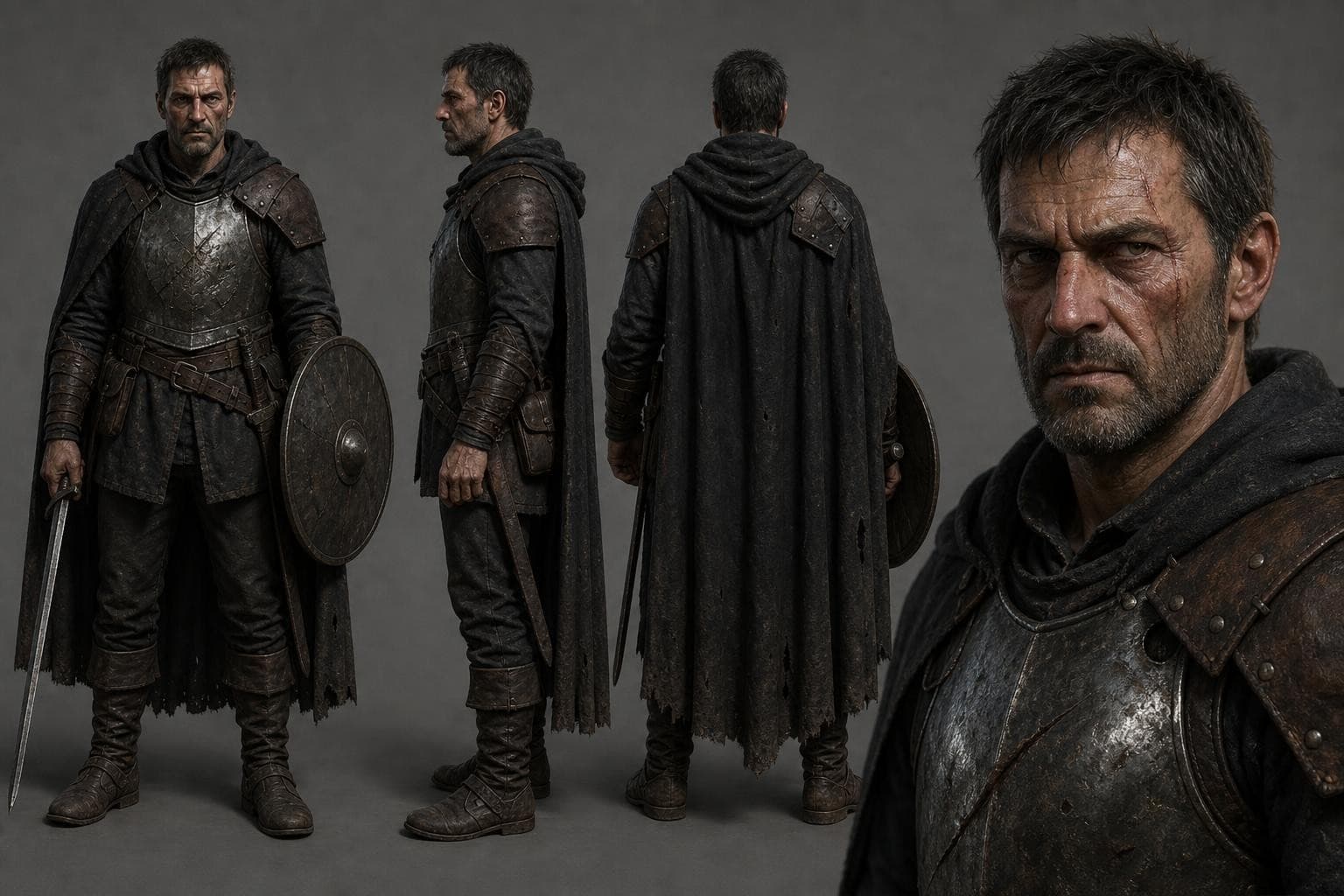 AI generated: Character sheet.

Former soldier turned brigand leader.

Male.

45-50 years old.

Lean and weathered...