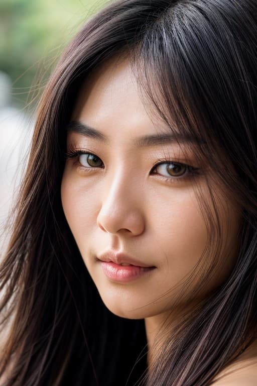 AI generated: a close up of a woman with long hair, a character portrait by tadashi nakayama, pexels contest winne...