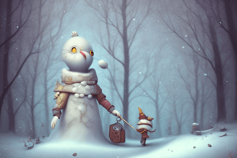 AI generated: On the left side of the image The personification of wintertime in the style of Gabriel Pacheco 