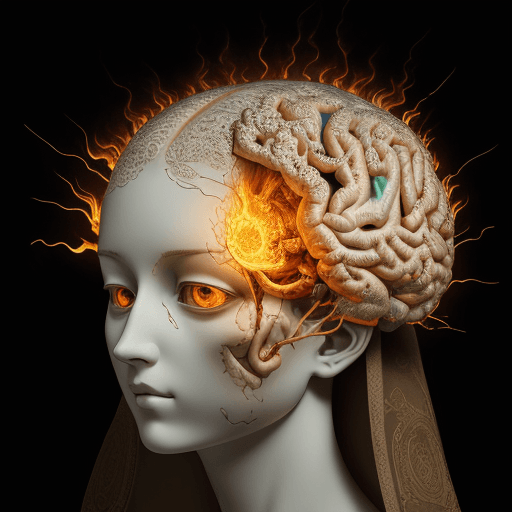 AI generated: burning brain, baroque style, high detail, intricate details, scientific, photorealistic 