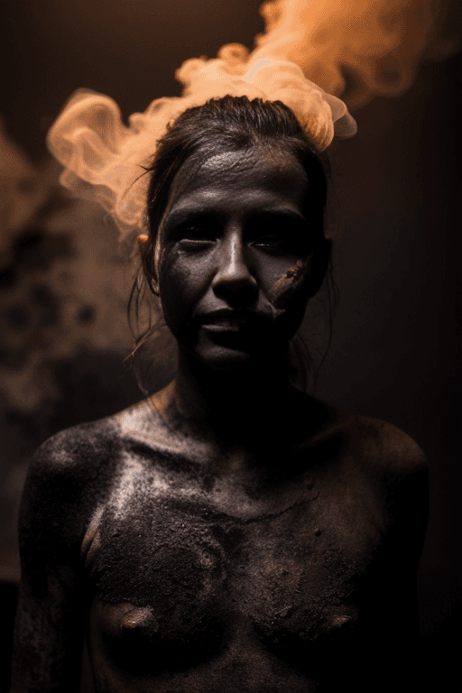 AI generated: skin from chaos, dark atmosphere, dust explosion inside