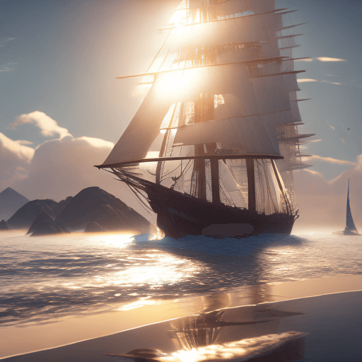 AI generated: Photo of an ultra realistic sailing ship, dramatic light, pale sunrise, cinematic lighting, battered...