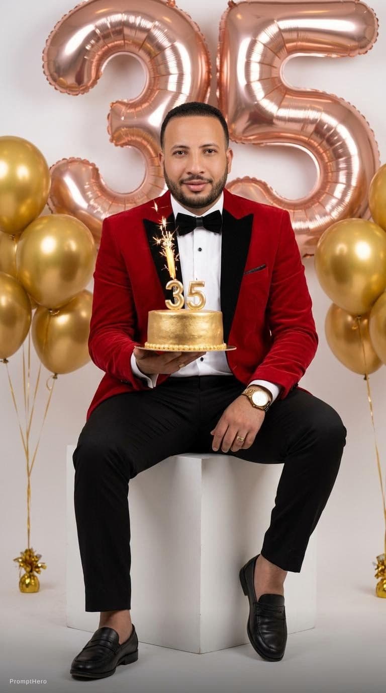 AI generated: ​Ultra realistic luxury birthday photoshoot, high-end studio portrait, elegant celebration aesthetic...