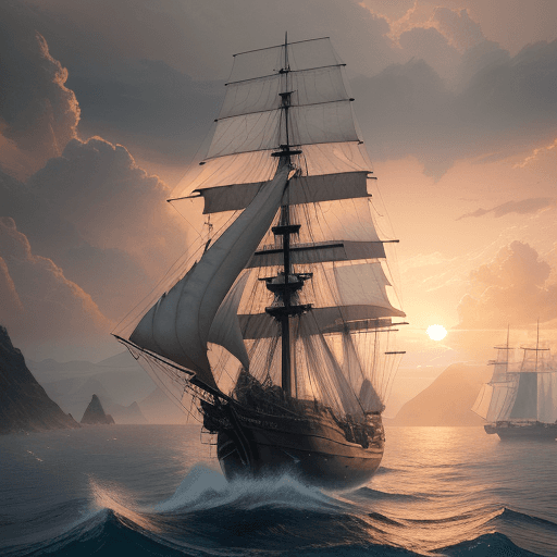 AI generated: Photo of a ultra realistic sailing ship, dramatic light, pale sunrise, cinematic lighting, battered,...
