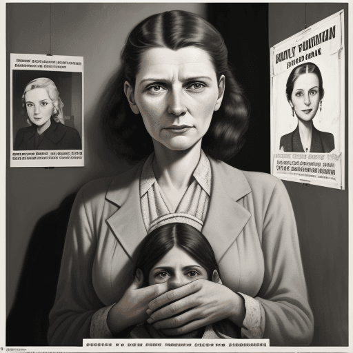 AI generated: Portrait from 1940, a 40-year-old woman hands her mother ((a left-wing candidate leaflet)) behind th...