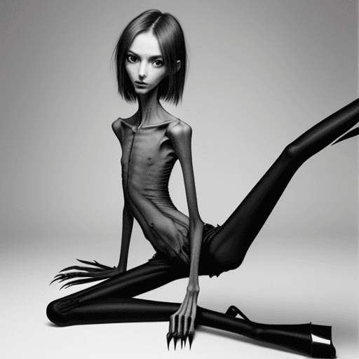 AI generated:  extreme skinny slender anorexic girl very skinny slender girl, with long curved claws, skinny legs ...
