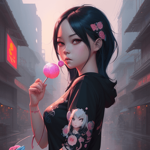 AI generated: there is a woman with a lollipop in her hand, candy girl, artwork in the style of guweiz, beautiful ...