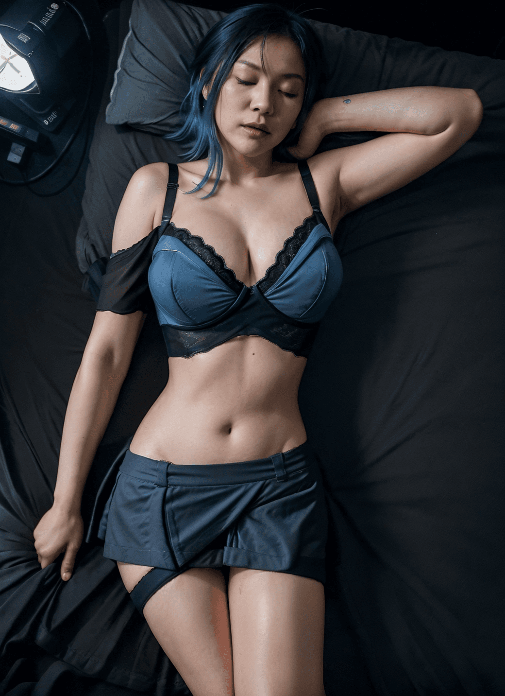 AI generated: (26:1.3) year old (sexy:1.3) (japanese:1.1) (woman:1.1) with (blue:1.2) hair, wearing (miniskirt:1.3...