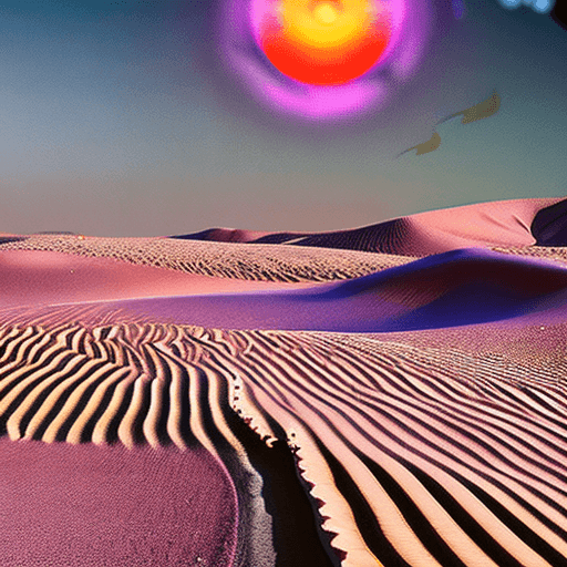 AI generated: illustration of a strange mysterious desolate desert with purple sand , painting like ,purpleish col...