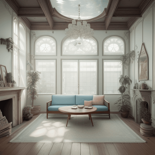 AI generated: High resolution photography interior design, dreamy sunken living room conversation pit, wooden floo...
