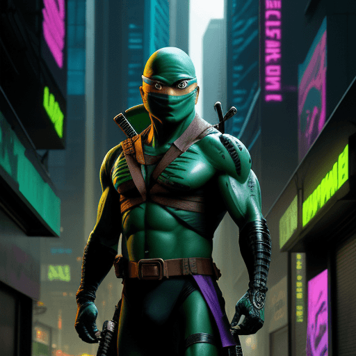 AI generated: Mutant Ninja Turtle but its Cyberpunk