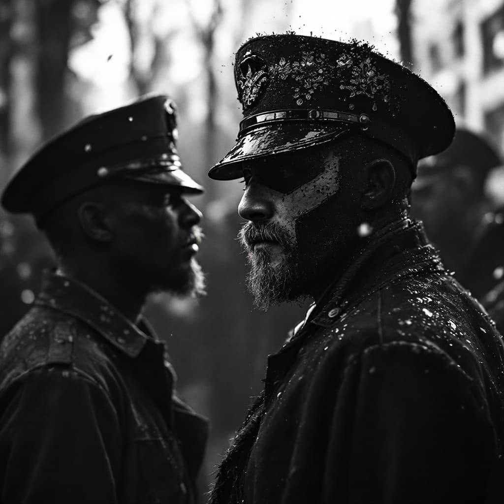 AI generated: Authoritarianism, conformity, dark, gritty, black and white
