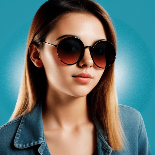 AI generated: An attractive young person portrait, round sunglasses, liquid background