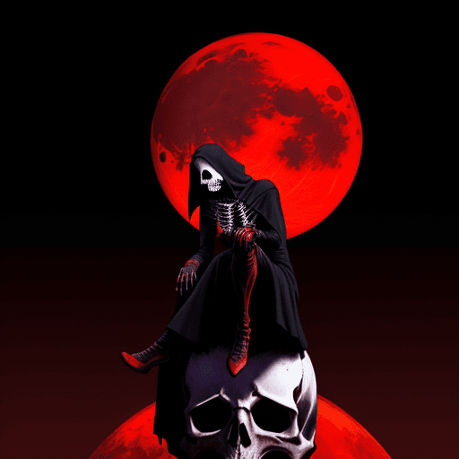 AI generated: death sitting on top of the world white red moon
