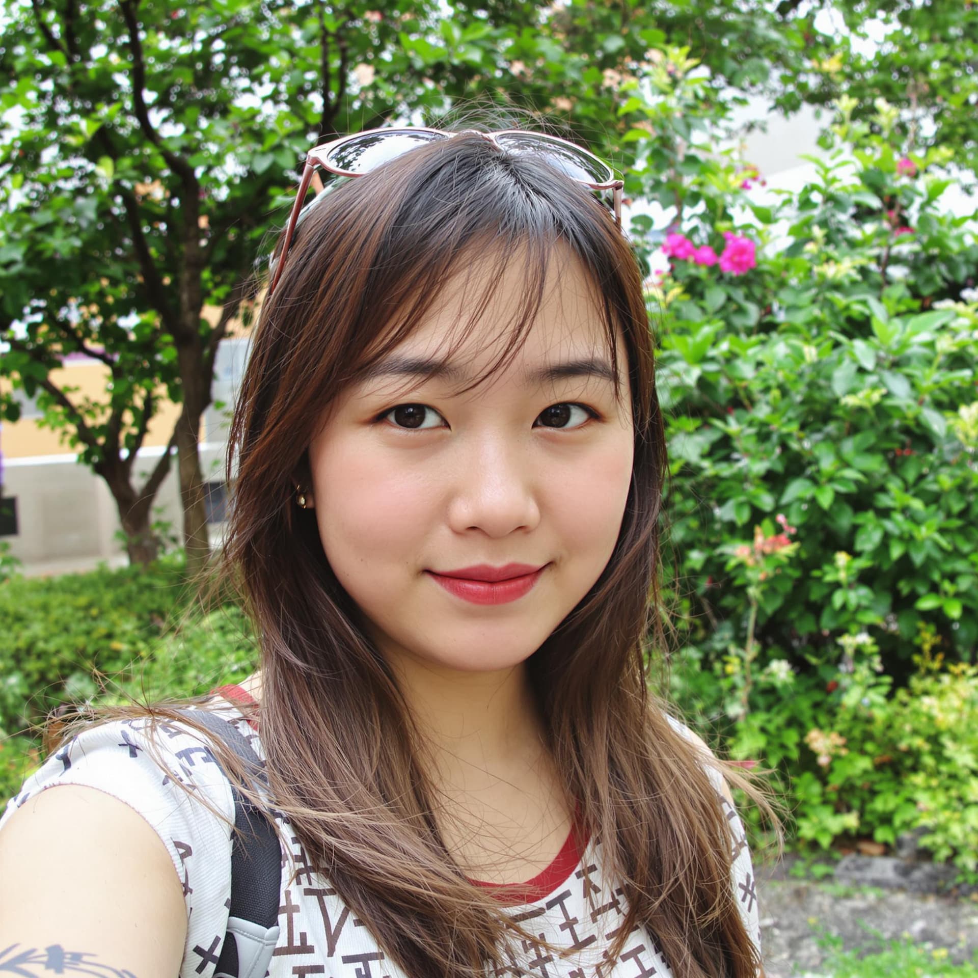 AI generated: low quality phone photo, , an asian girl realistic, outdoor, selfie, normal girl, without make up, v...