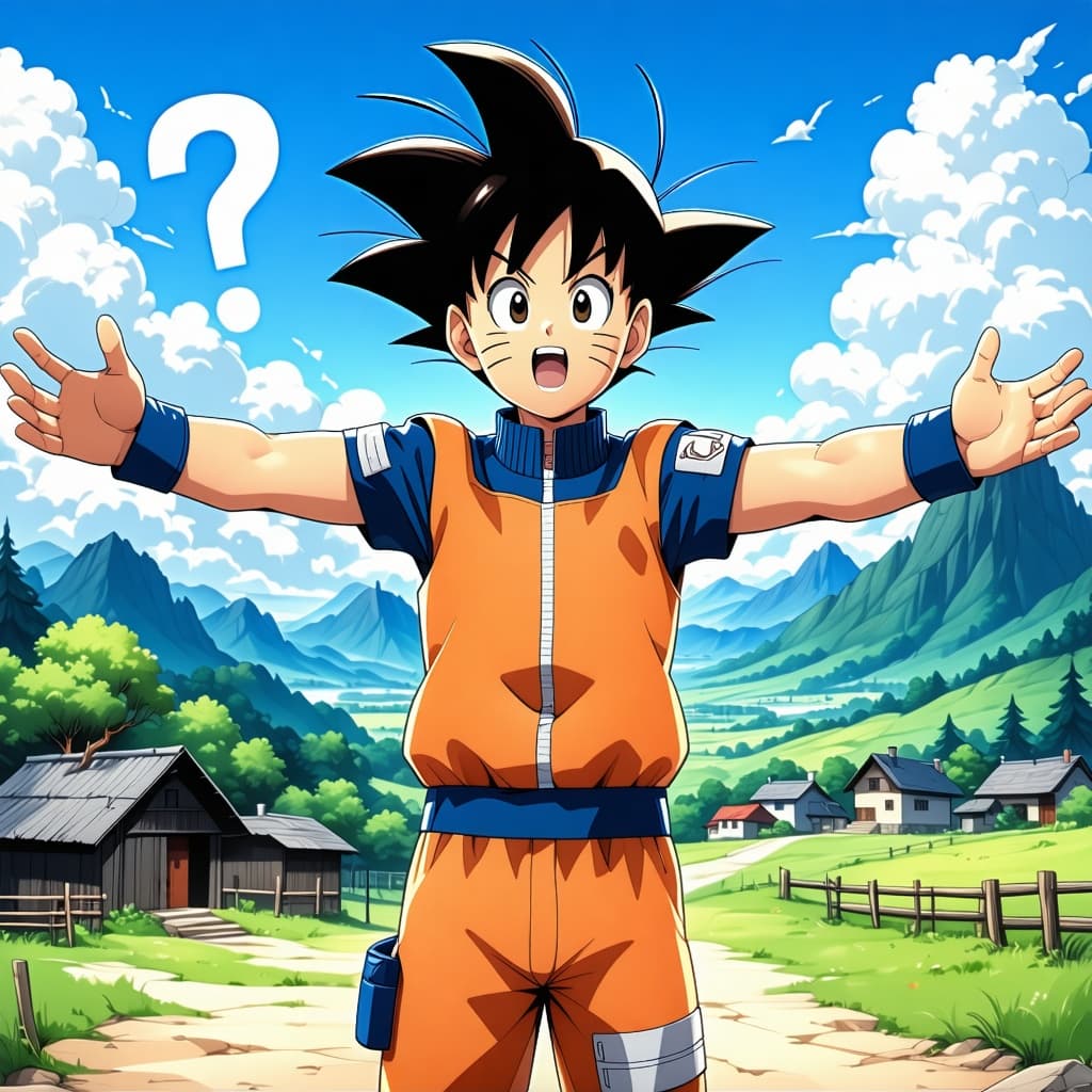 AI generated: anime manga style character, question mark face, Dragon Ball art style, Naruto inspired, energetic p...