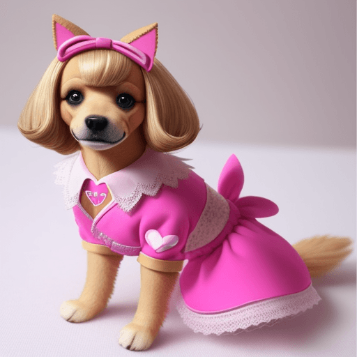 AI generated: UNA PERRO VESTIDO DE KEN ROSADO EL NOVIO DE LA BARBIE