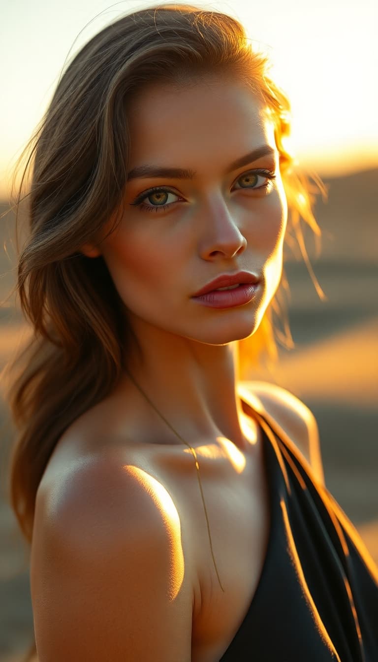 AI generated: Professional photography, fine art, warm, soft aesthetic, dramatic cinematic head and torso portrait...