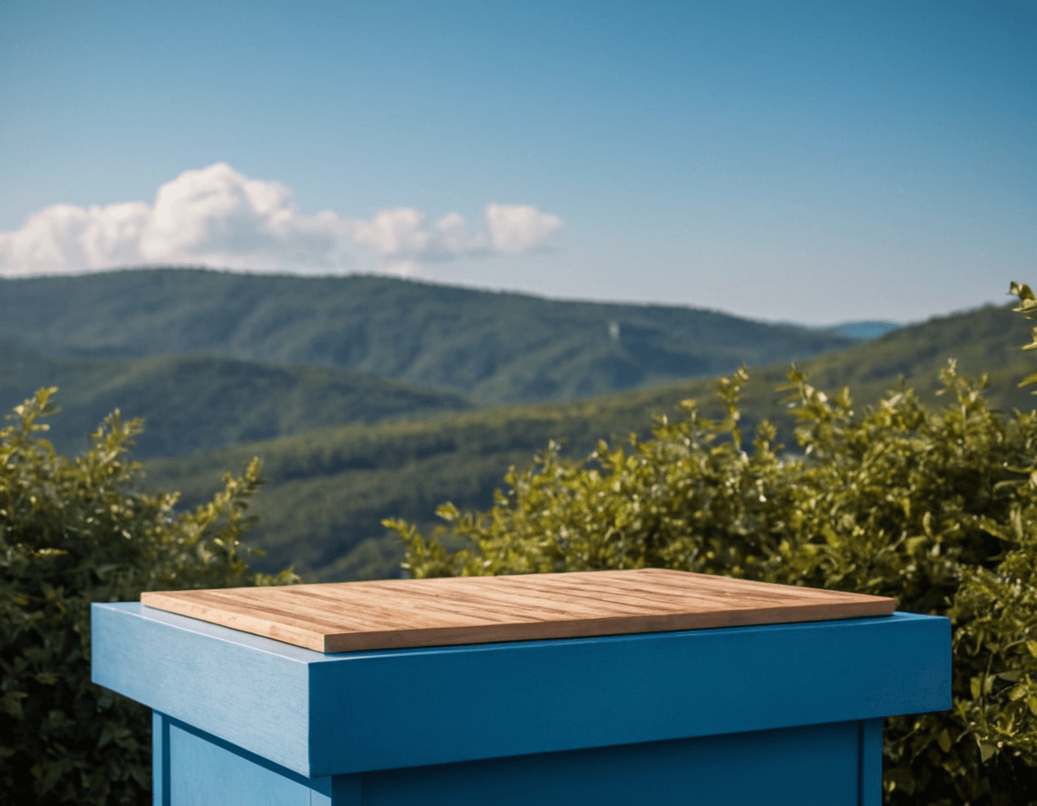 AI generated: Beautiful blue sky podium, product photography, nature photography, super detalised and fashion