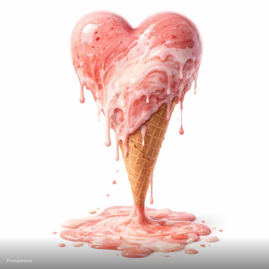 AI generated: heart convert into melting ice cream 
