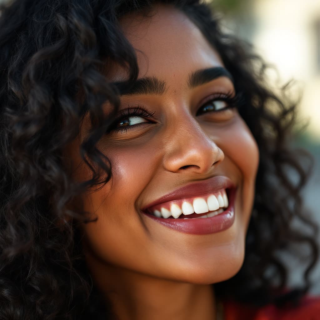 AI generated: A close-up portrait of a 29-year-old Indian woman, her face beautifully framed by two loose strands ...