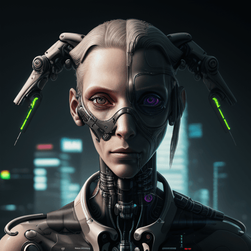 AI generated: 4k, intelectual, artistic, pointage art, portrait, synthetic human with mechanic, cyberpunk style, m...
