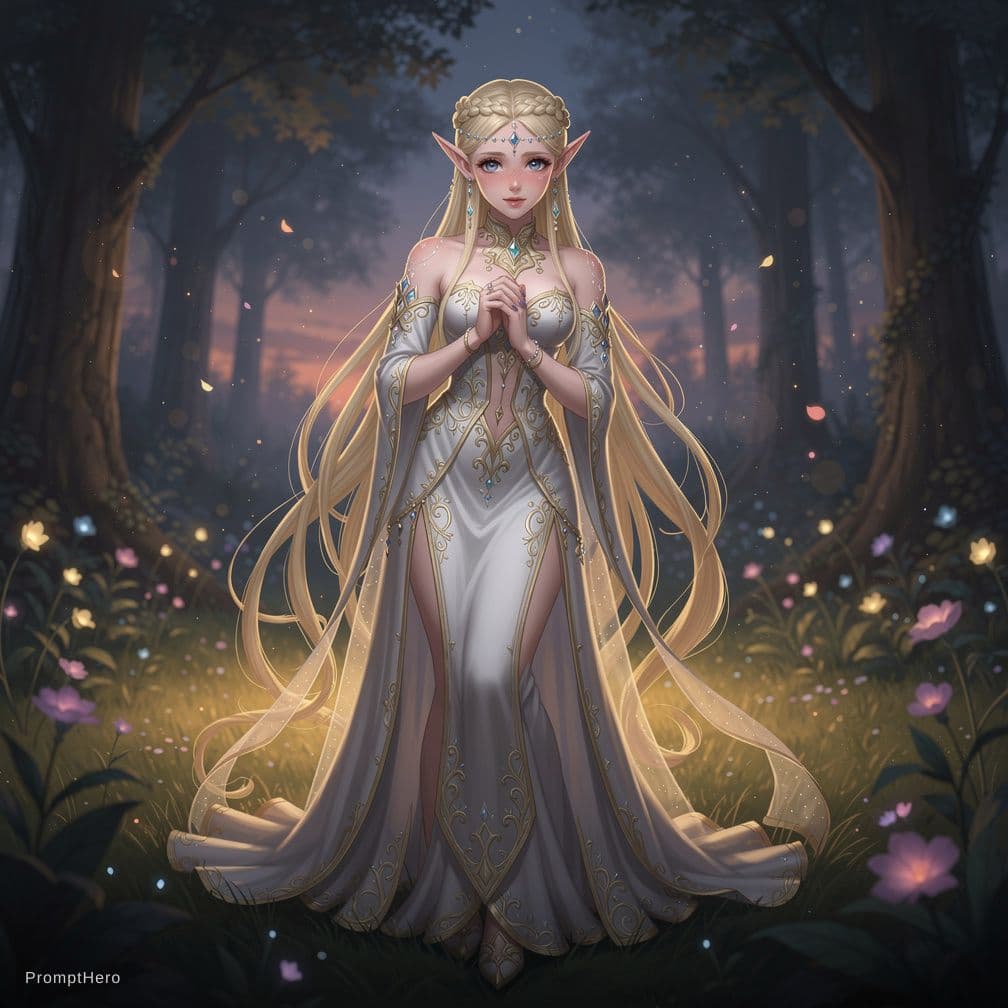 AI generated: princess, blushing nude elf girl, full body pose, extremely detailed, nude, large breasts, perfect n...