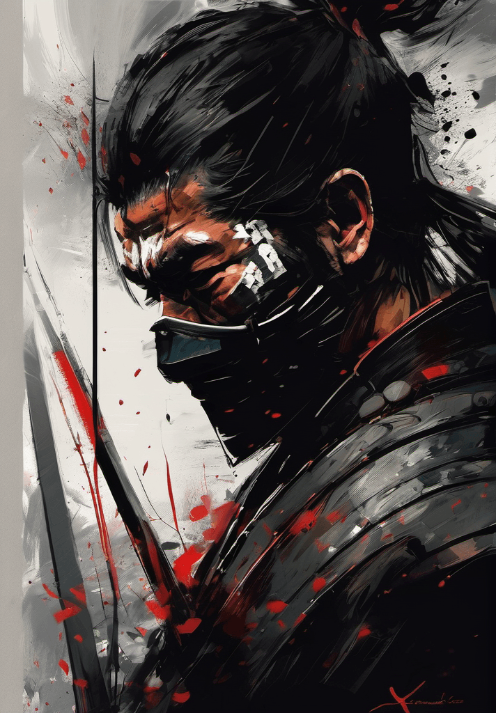 AI generated: a broken but unstoppable samurai, brutal, epic scene, expressionism, dramatic, gloomy, emotionally p...