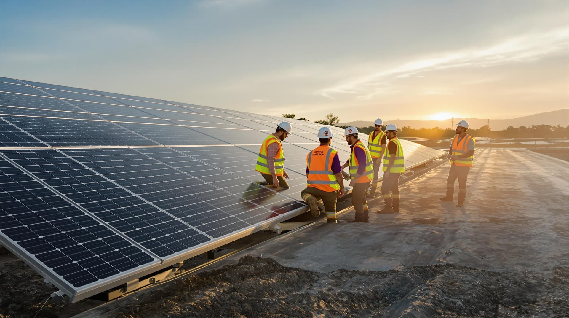 AI generated: /imagine prompt: Photorealistic solar farm installation, diverse engineering team in high-visibility...