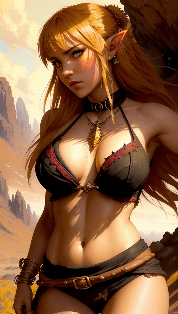 AI generated: ((full body pinup of the most beautiful half-elven Instagram model in the world)), ((action shot)), ...