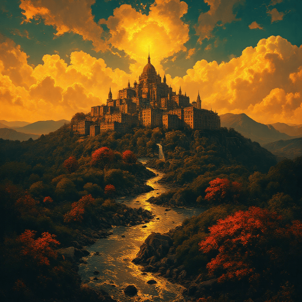 AI generated: City of a thousand years gave birth to breath drawn

under a dome of golden intent.

Under forge...