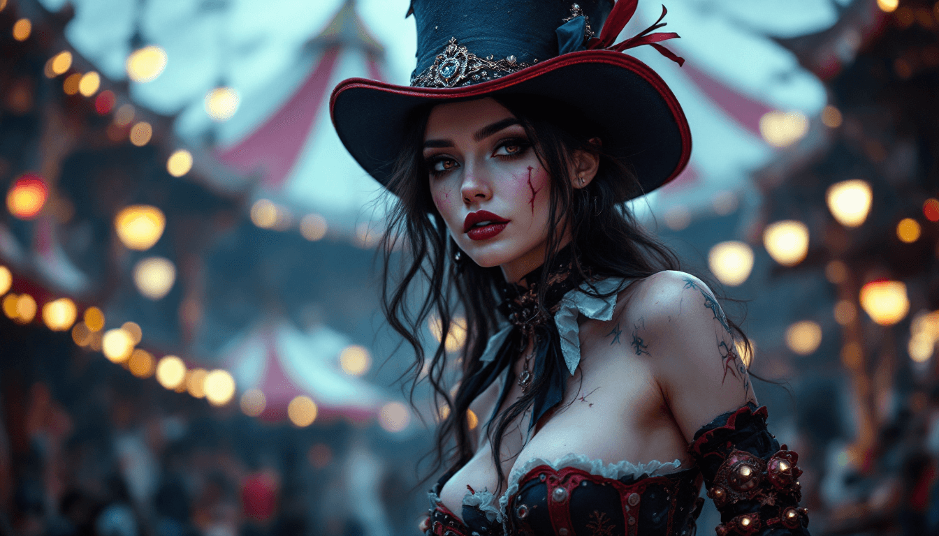 AI generated: A 3D (8K) photorealistic (hyper- detailed) watercolor image of a (25-year-old) woman at a Gothic Cir...