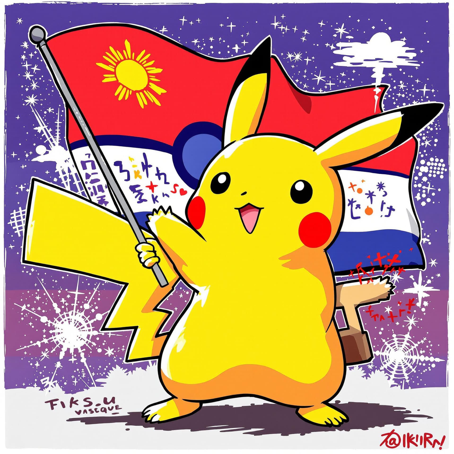 AI generated: Pikachu waving the Ikurrina, the vasque country flag 