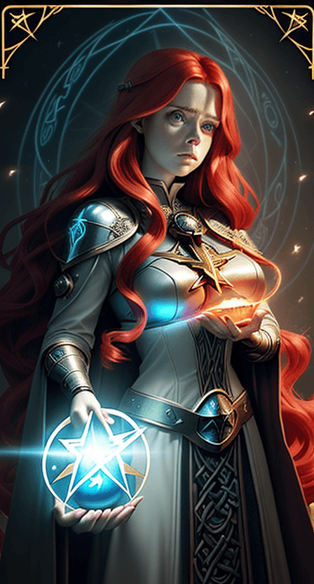 AI generated: a woman holding a glowing ball in her hands, featured on cgsociety, fantasy art, very long flowing r...