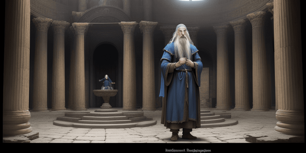 AI generated: Cinematic photography of an old wise man like gandalf with long hair, beard and blue eyes wearing a ...